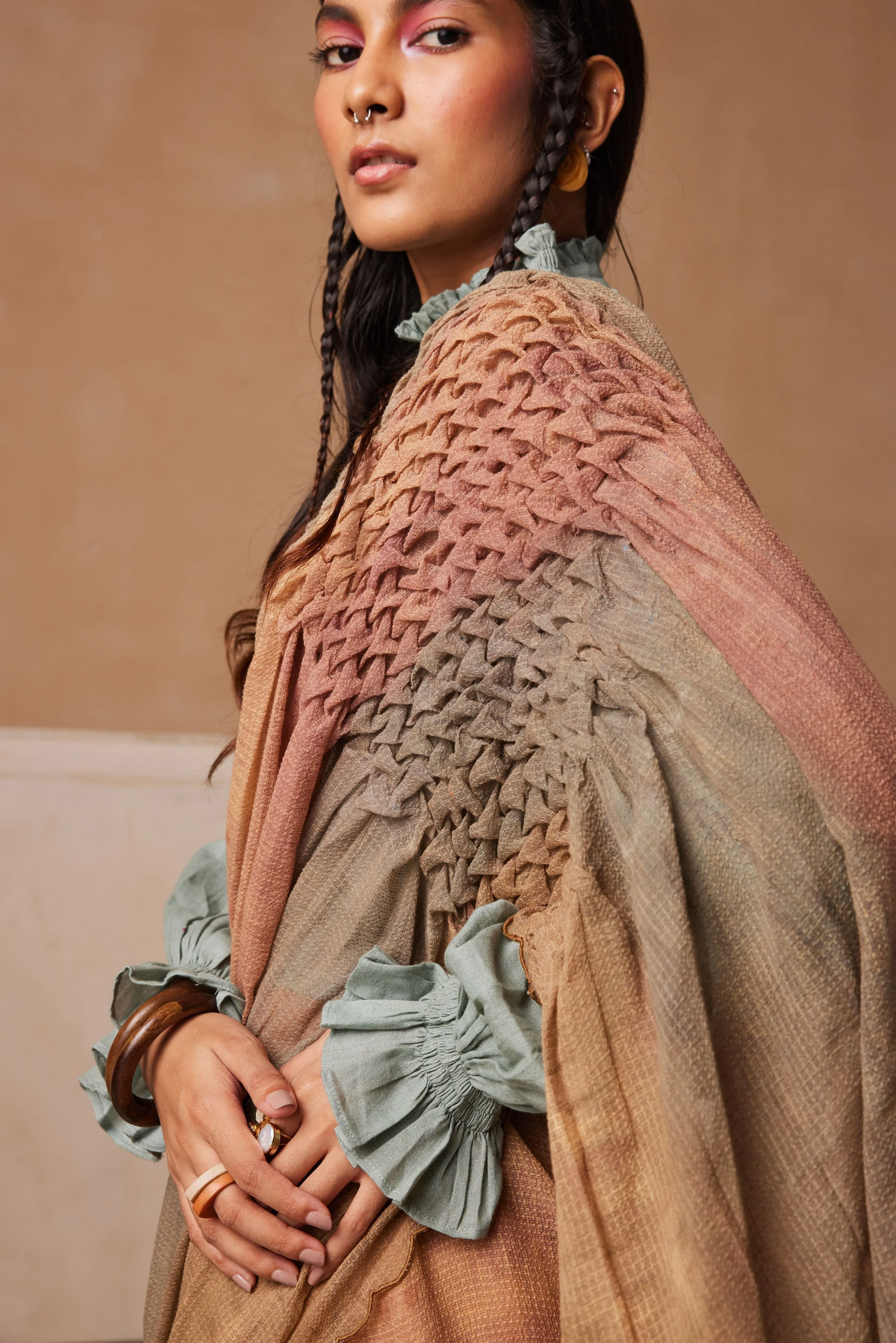 New Season Summer Fall 24-Saree Top Smocked Cotton Pale Blue Tan-SS24-SRST-PBT-Fashion Edit Cord Studio