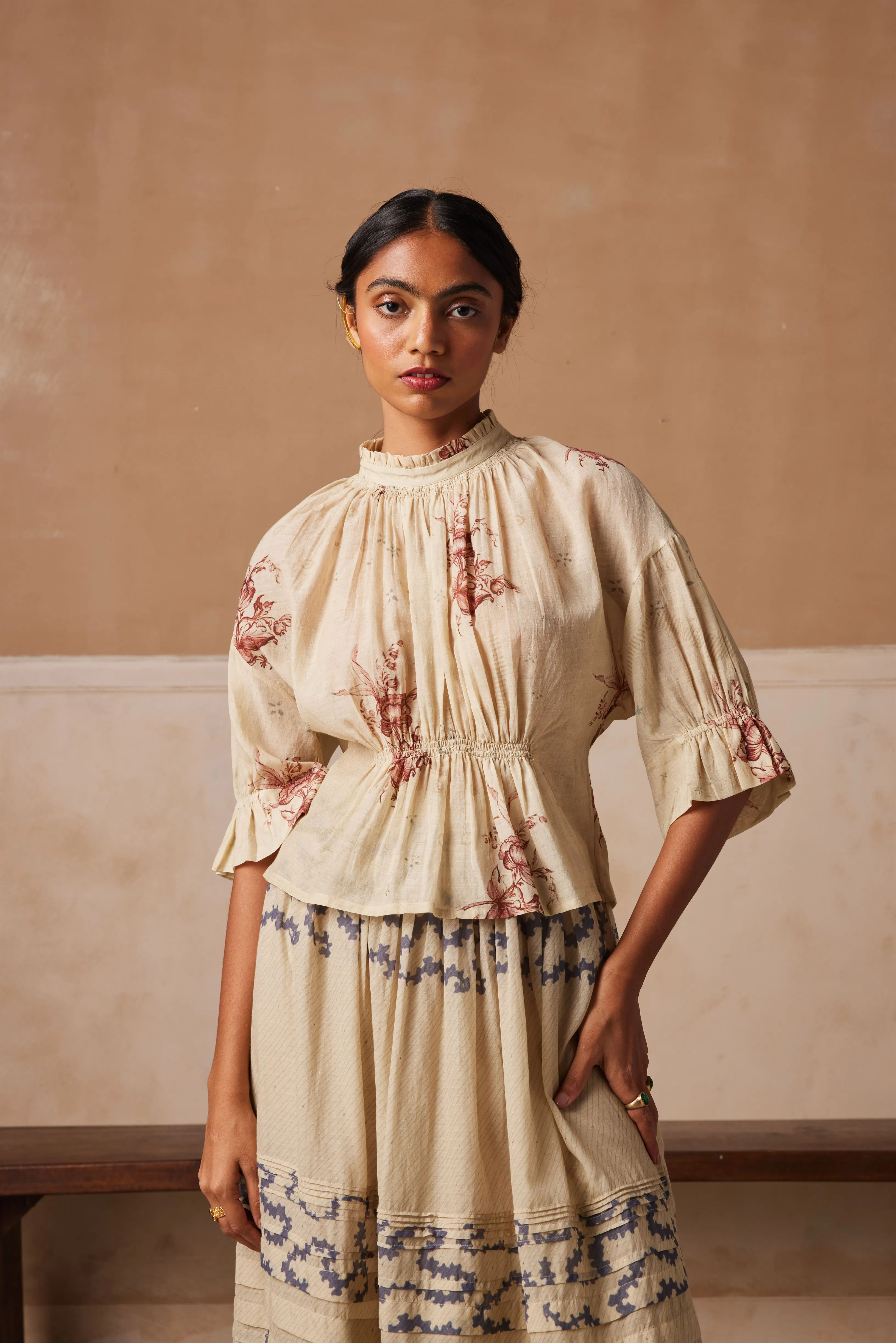 New Season Summer Fall 24-Top Bella Cotton Peony print-SS24-BT-PNY-Fashion Edit Cord Studio