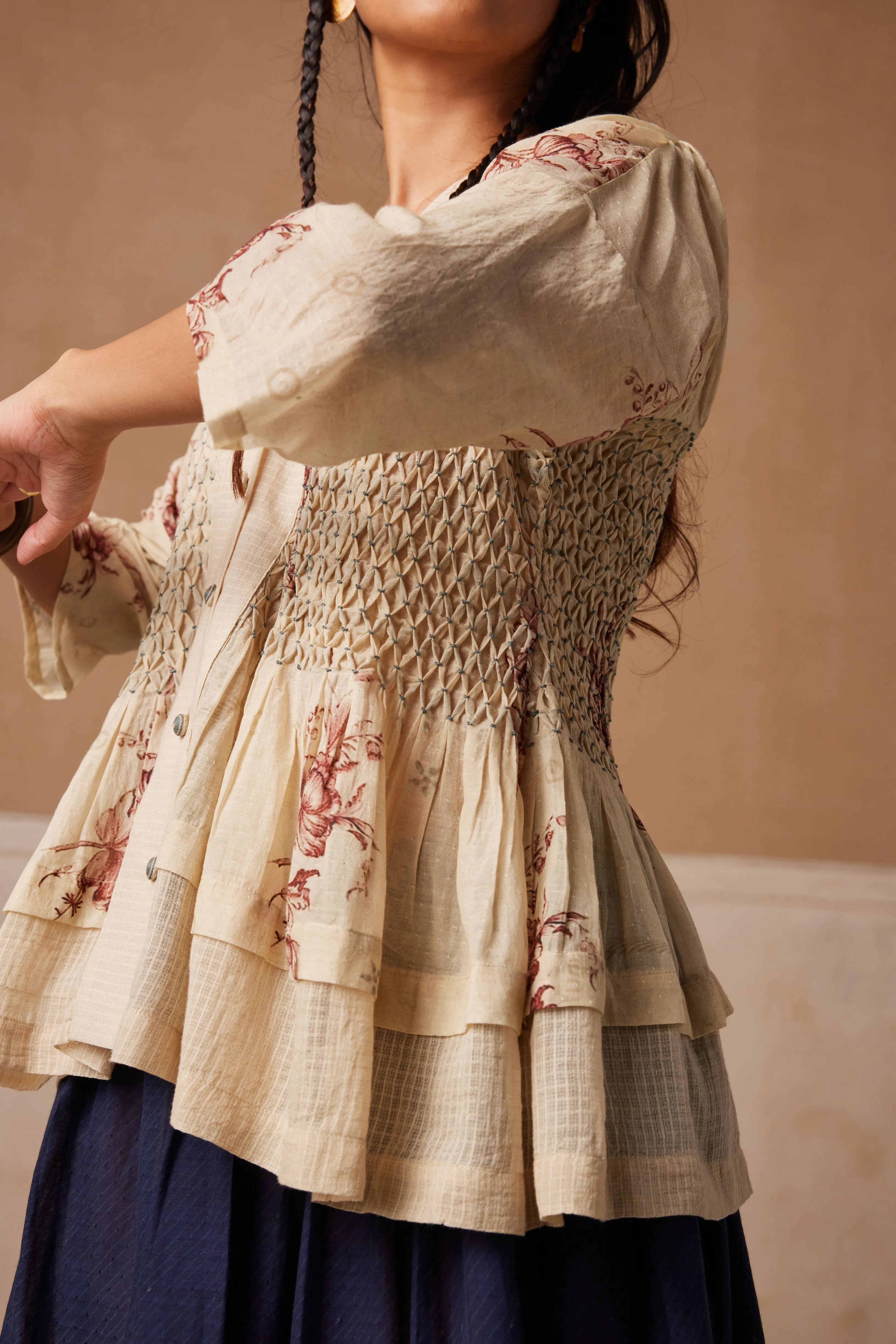 New Season Summer Fall 24-Top Jade Cotton Peony print-SS24-JADT-PNY-Fashion Edit Cord Studio