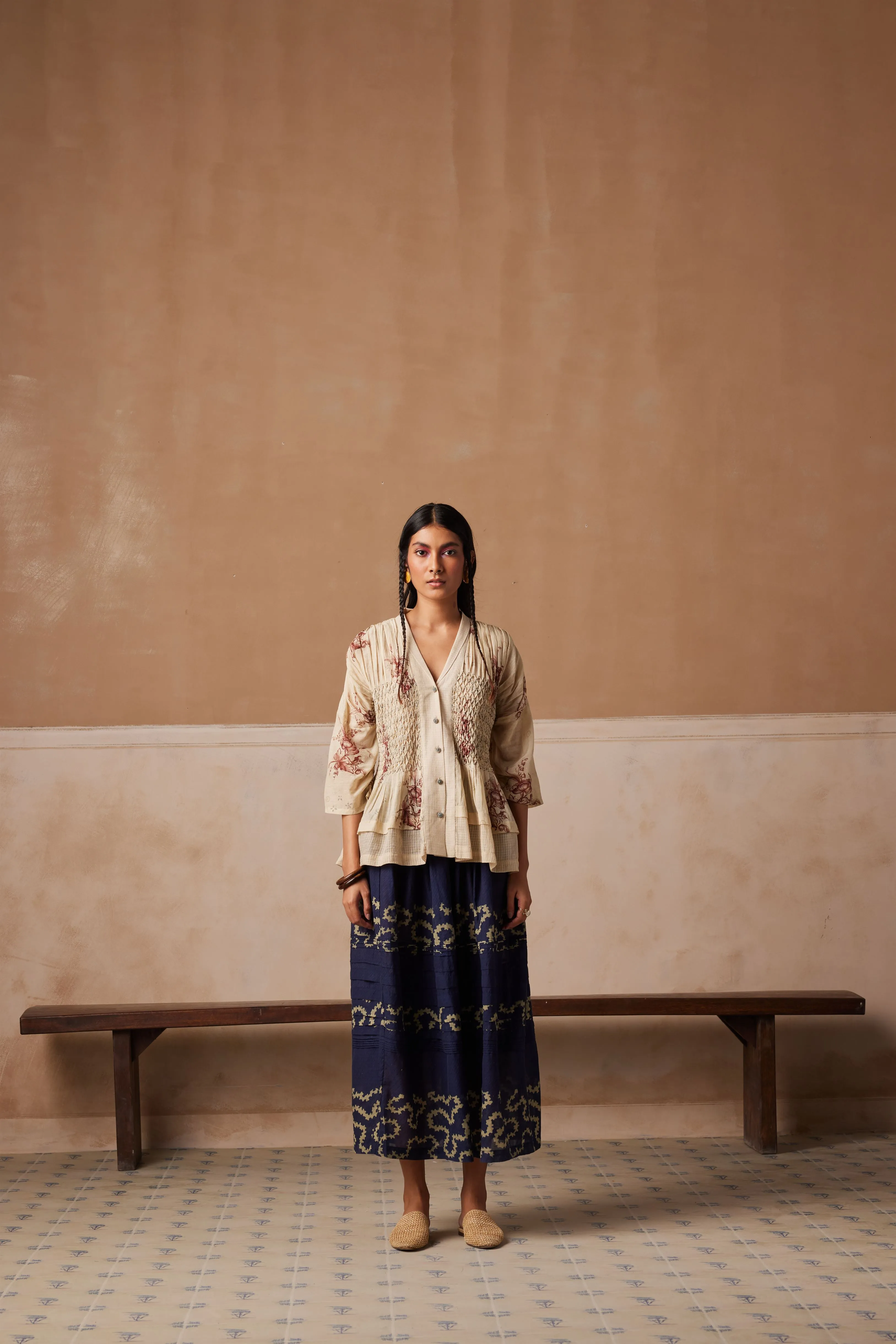 New Season Summer Fall 24-Top Jade Cotton Peony print-SS24-JADT-PNY-Fashion Edit Cord Studio