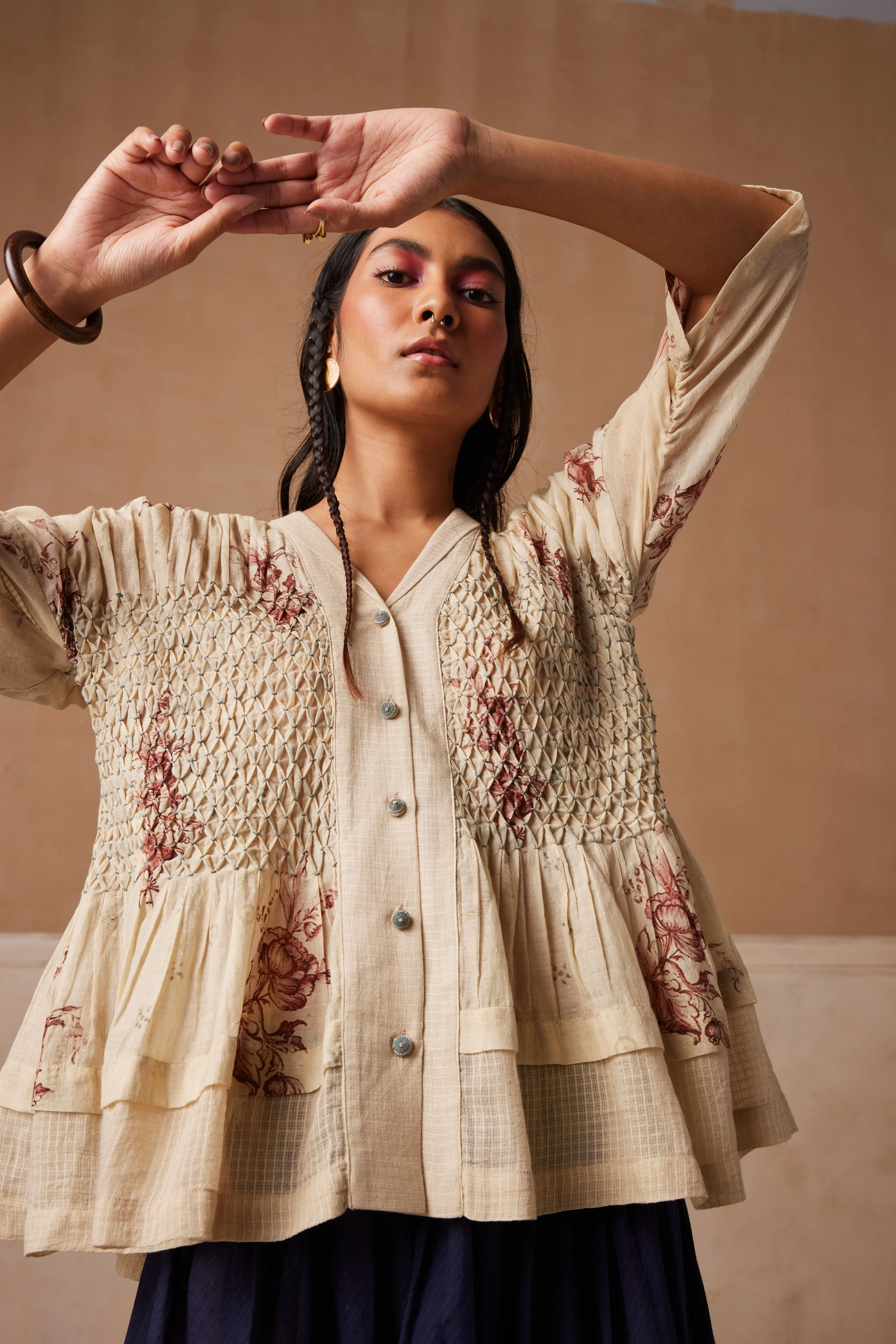 New Season Summer Fall 24-Top Jade Cotton Peony print-SS24-JADT-PNY-Fashion Edit Cord Studio