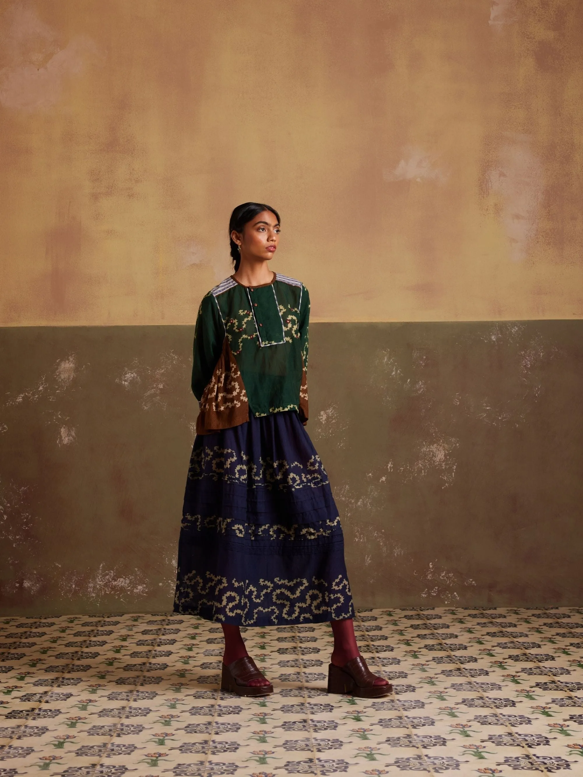 New Season Summer Fall 24-Top Maison Cotton Tan Emerald Spiral-SS24-MSNT-TES-Fashion Edit Cord Studio