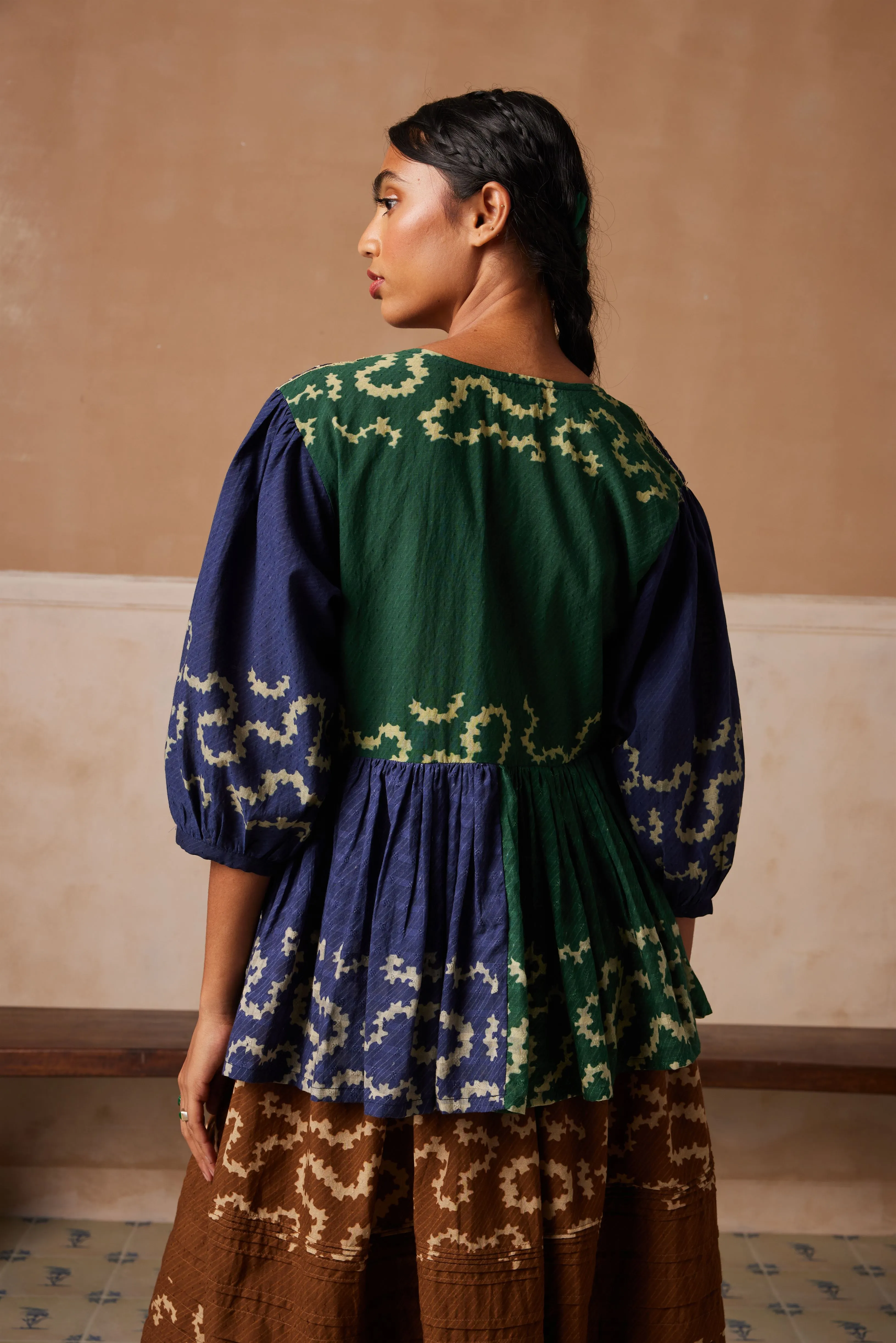 New Season Summer Fall 24-Top Poem Cotton Indigo Emerald Spiral-SS24-PMT-IES-Fashion Edit Cord Studio