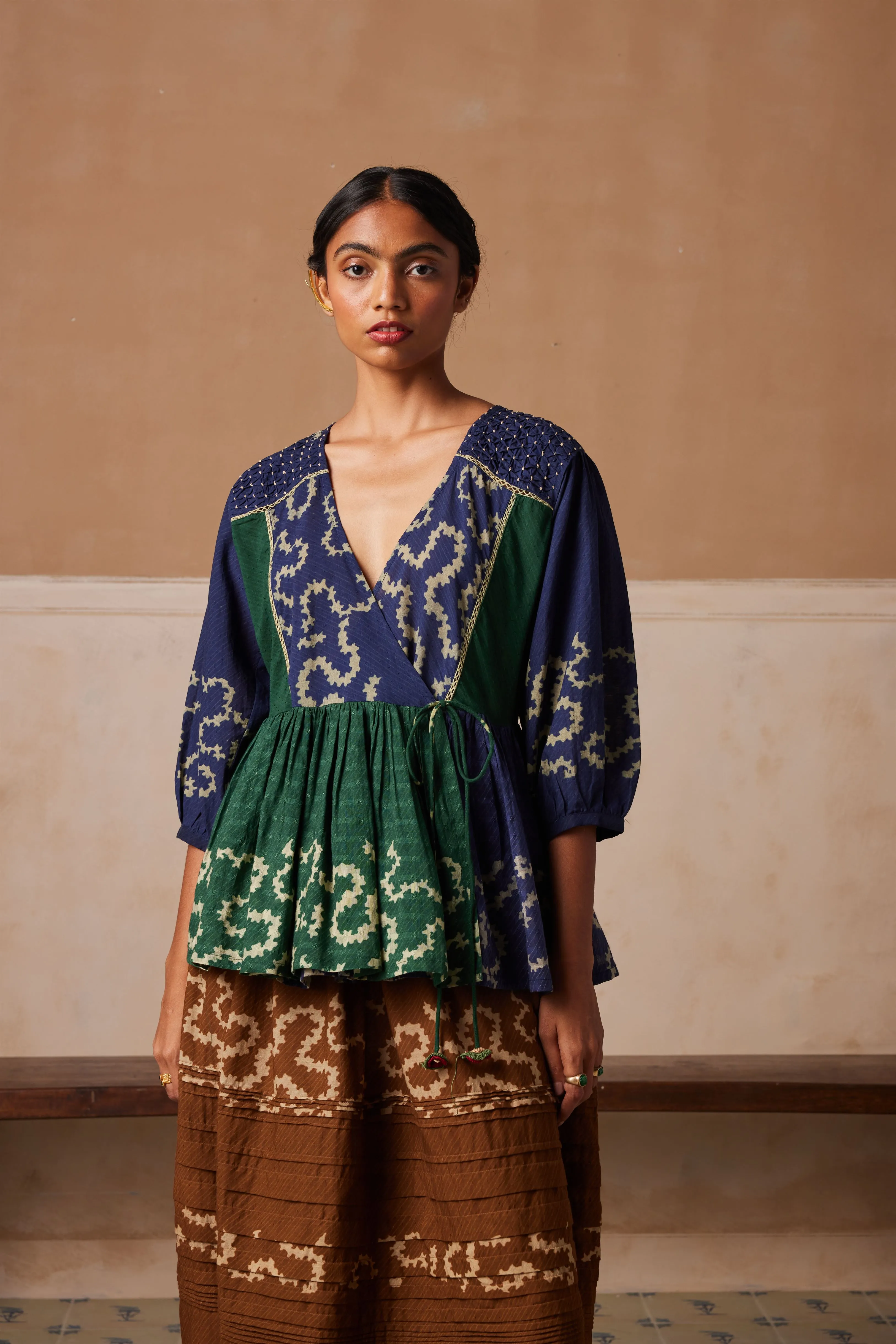 New Season Summer Fall 24-Top Poem Cotton Indigo Emerald Spiral-SS24-PMT-IES-Fashion Edit Cord Studio