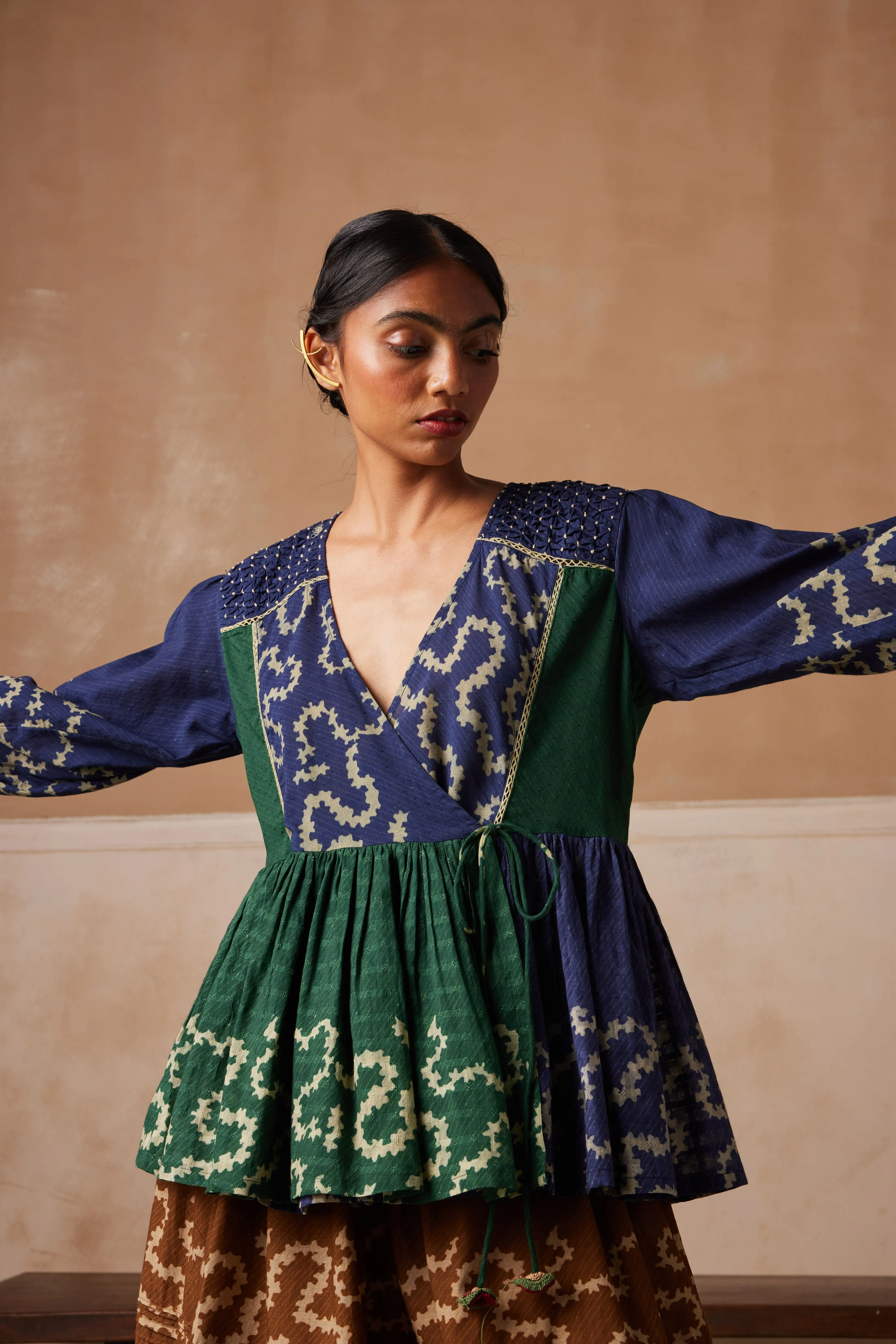 New Season Summer Fall 24-Top Poem Cotton Indigo Emerald Spiral-SS24-PMT-IES-Fashion Edit Cord Studio