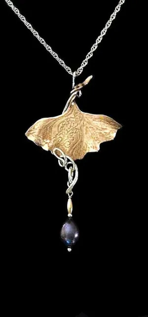 NuGold Ginkgo w/Argentium & Pearl Drop