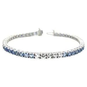 Ombre Sapphire Tennis Bracelet in 18k White Gold, 7.20 Carats Total