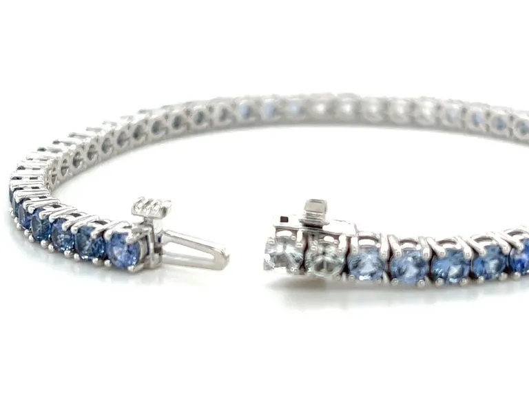 Ombre Sapphire Tennis Bracelet in 18k White Gold, 7.20 Carats Total