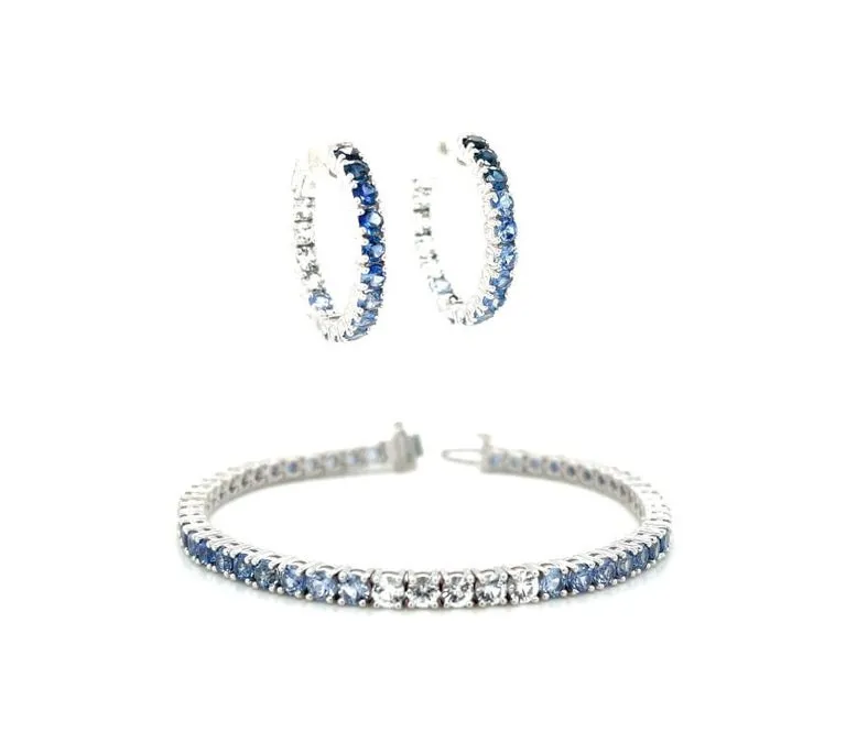 Ombre Sapphire Tennis Bracelet in 18k White Gold, 7.20 Carats Total