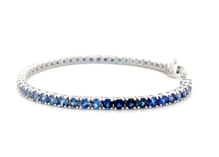 Ombre Sapphire Tennis Bracelet in 18k White Gold, 7.20 Carats Total