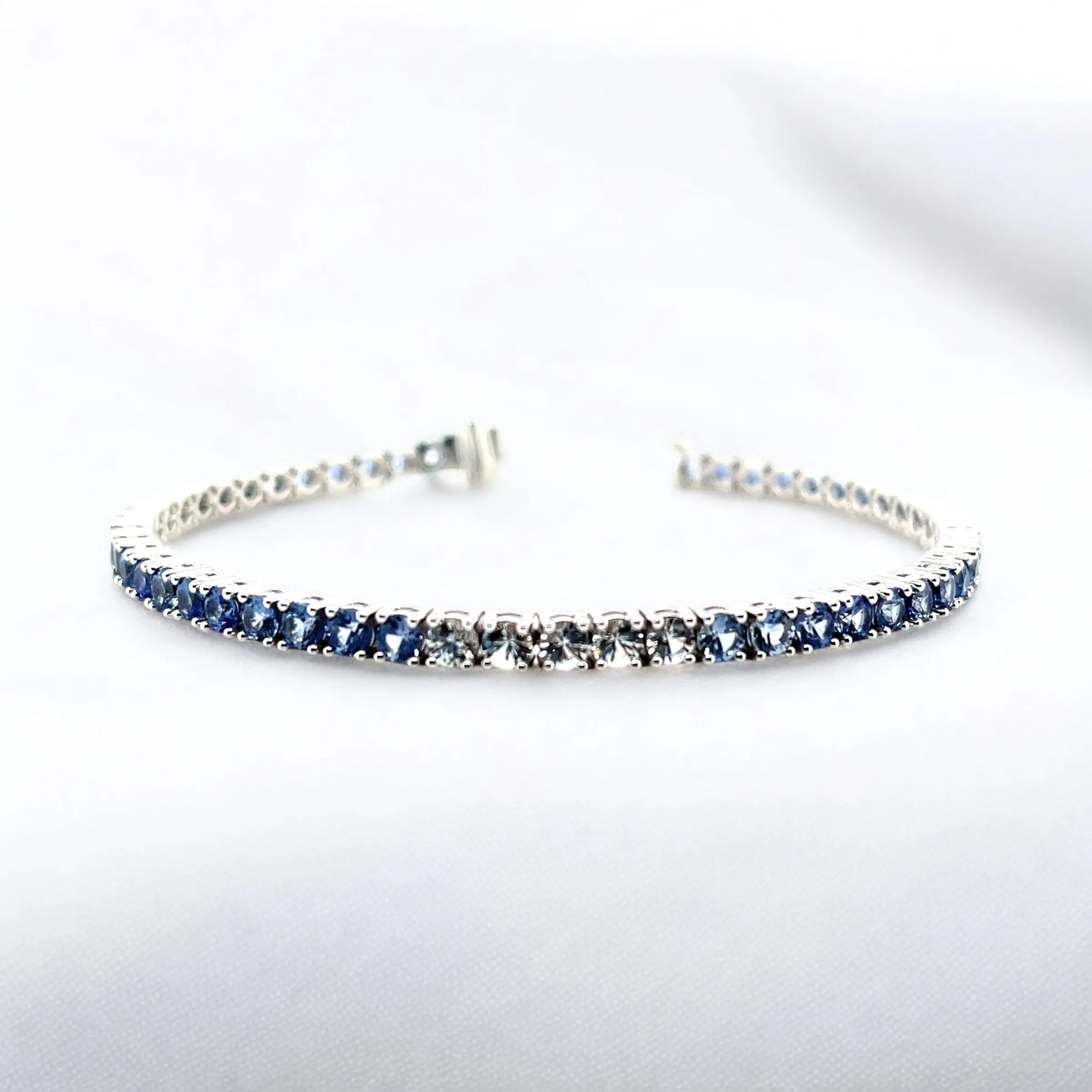 Ombre Sapphire Tennis Bracelet in 18k White Gold, 7.20 Carats Total