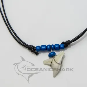 Opaque cobalt blue shark tooth beaded necklace c35
