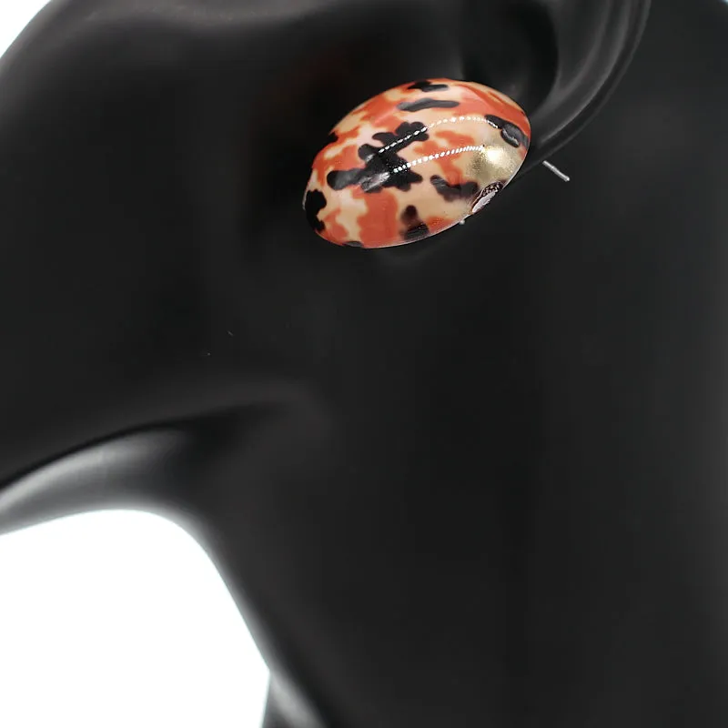 Orange Army Camo Large Button Stud Earrings