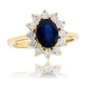 Oval Blue Sapphire & Diamond Classic Halo Ring