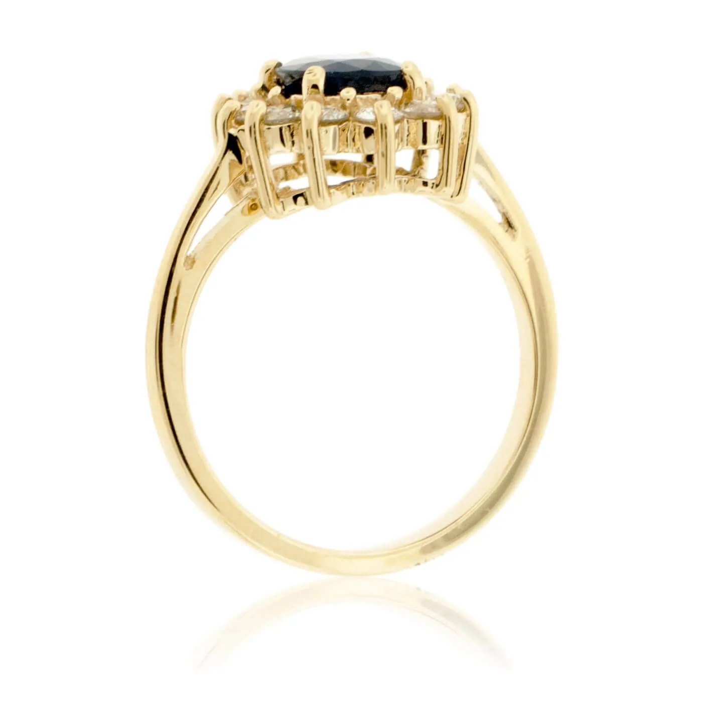 Oval Blue Sapphire & Diamond Classic Halo Ring
