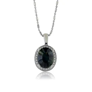 Oval Peacock Sapphire and Diamond Halo Pendant