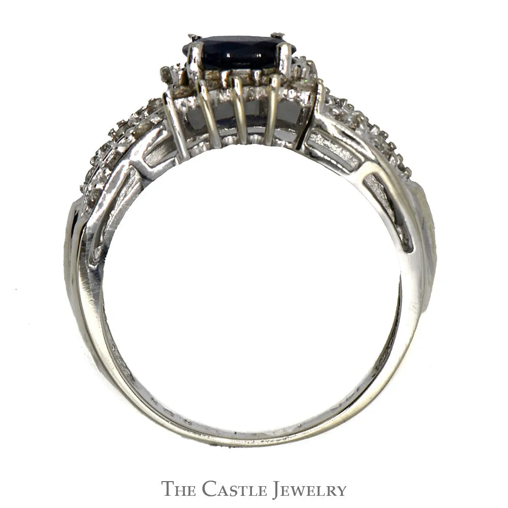 Oval Sapphire Ring in .33cttw RBC Diamond Accented Mounting
