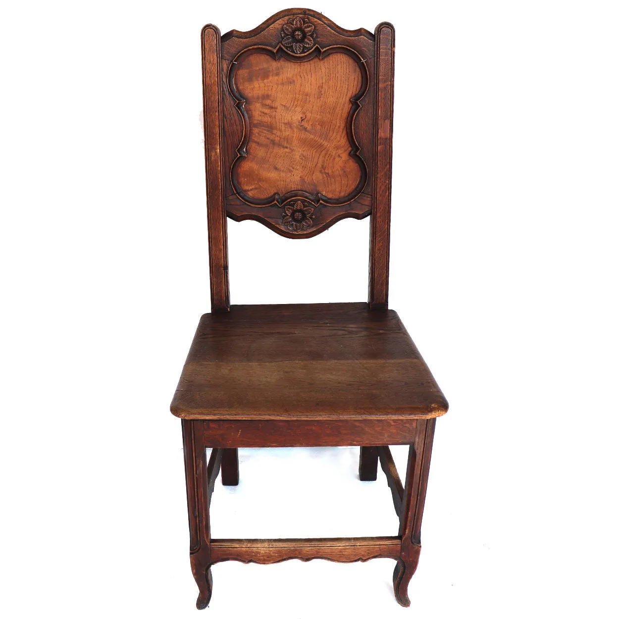 Pair French Provincial Louis XV Revival Oak and Elm Side Chairs