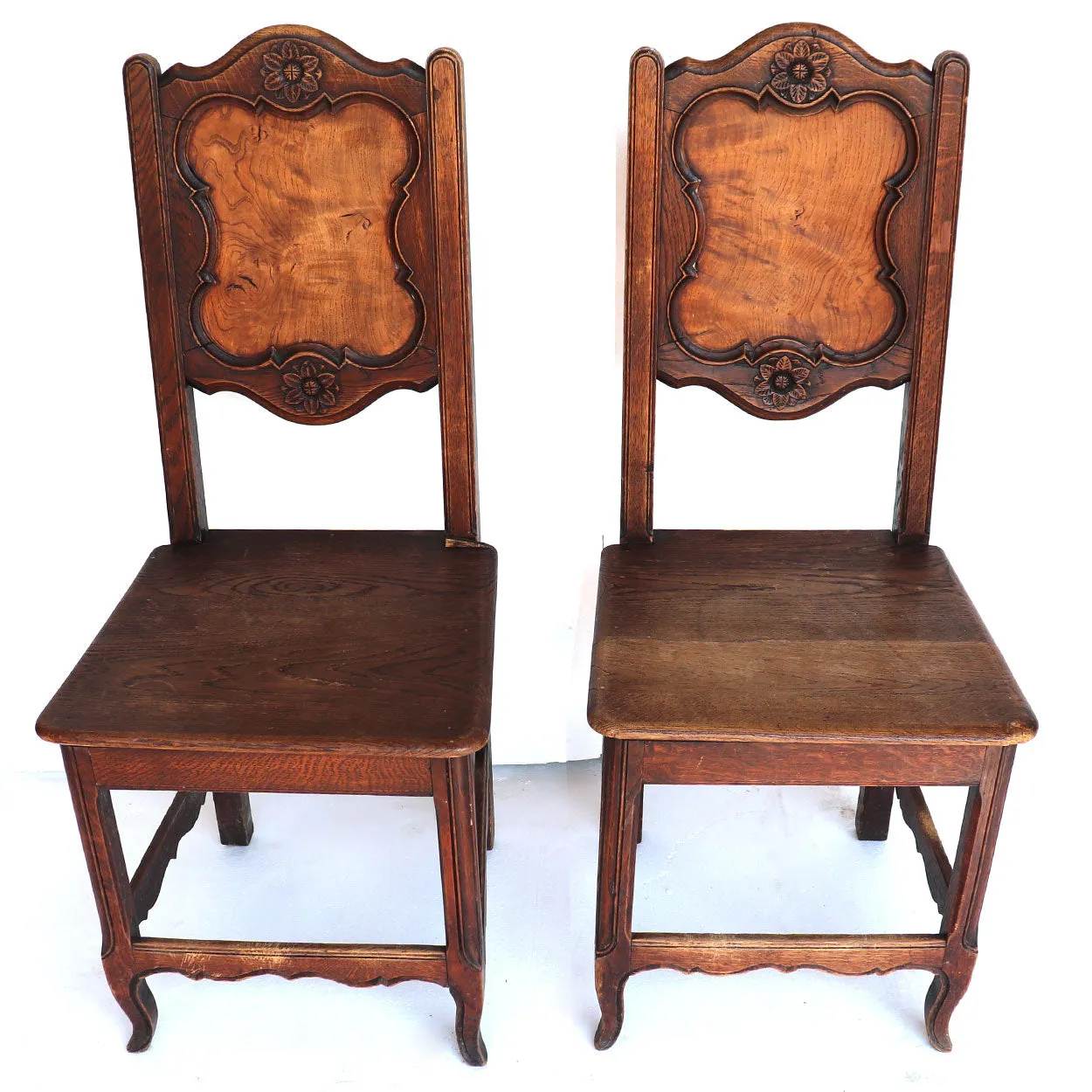 Pair French Provincial Louis XV Revival Oak and Elm Side Chairs