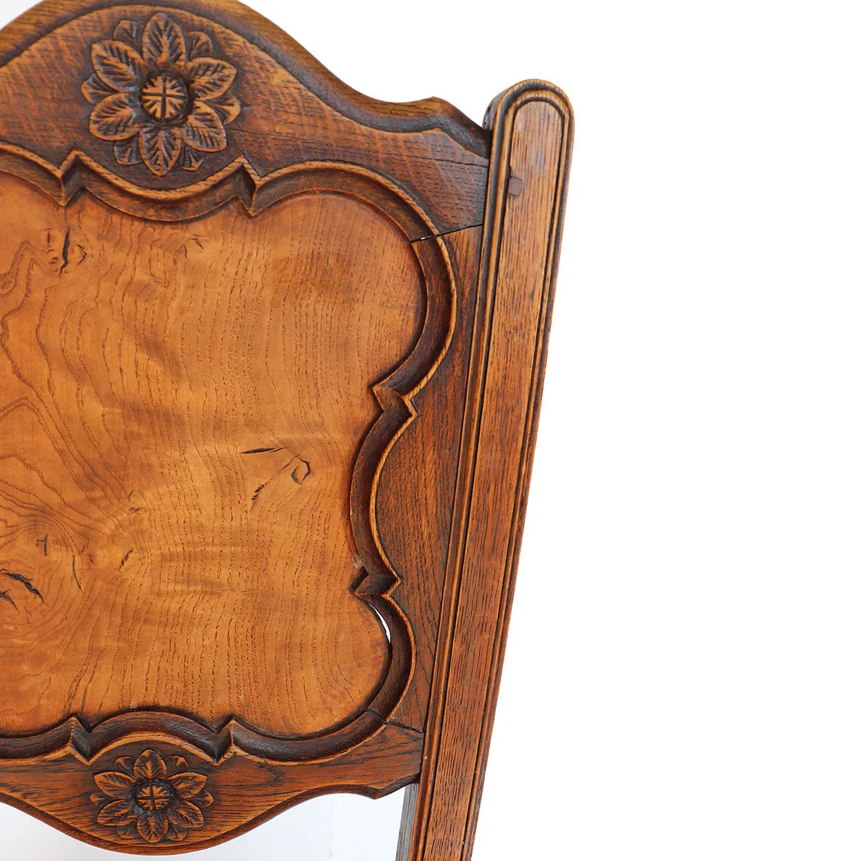 Pair French Provincial Louis XV Revival Oak and Elm Side Chairs