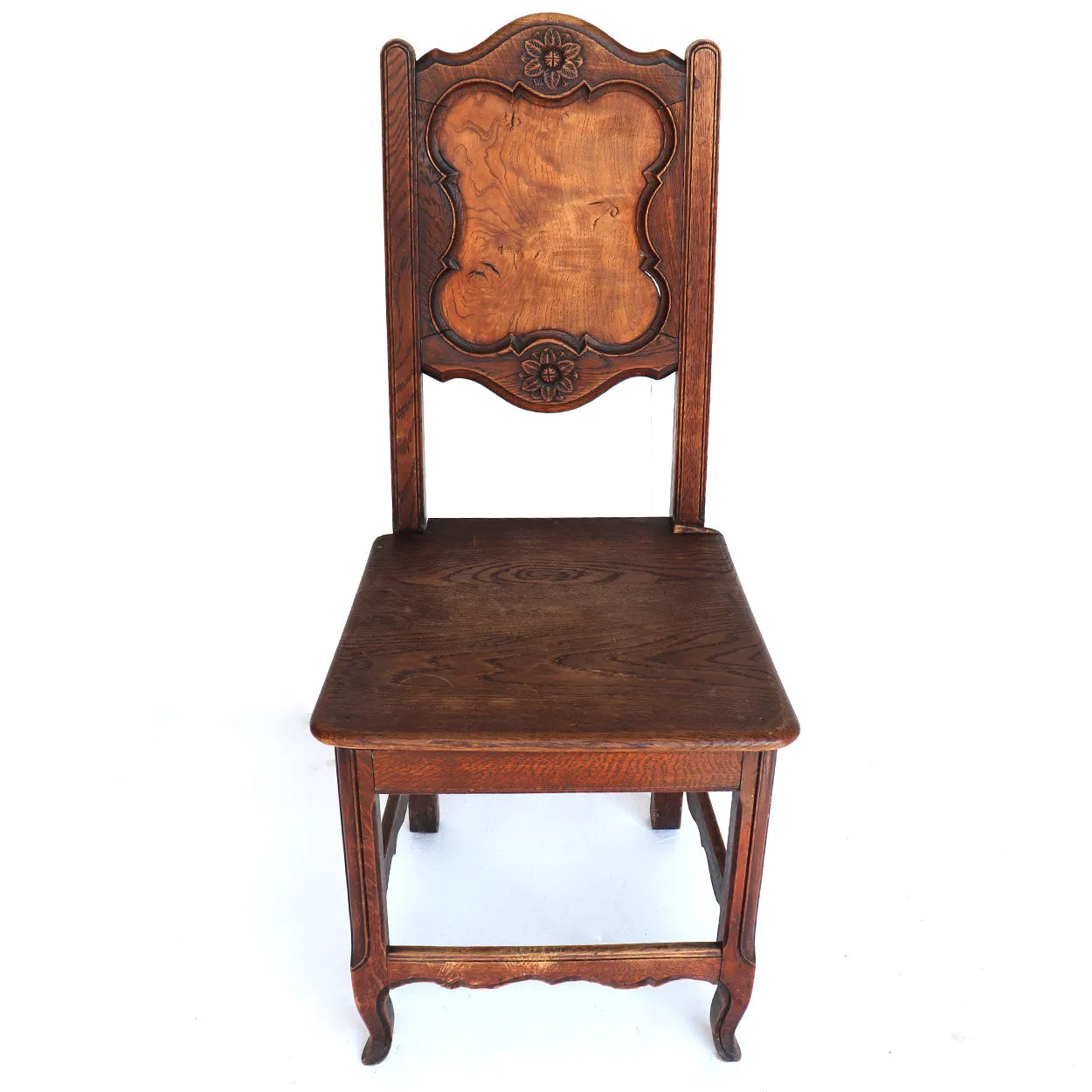 Pair French Provincial Louis XV Revival Oak and Elm Side Chairs