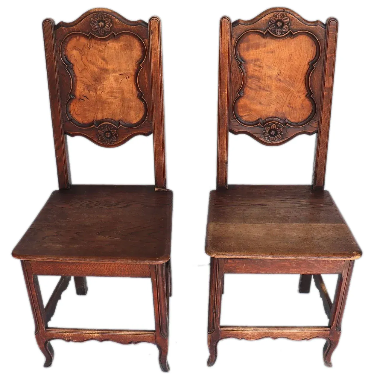 Pair French Provincial Louis XV Revival Oak and Elm Side Chairs