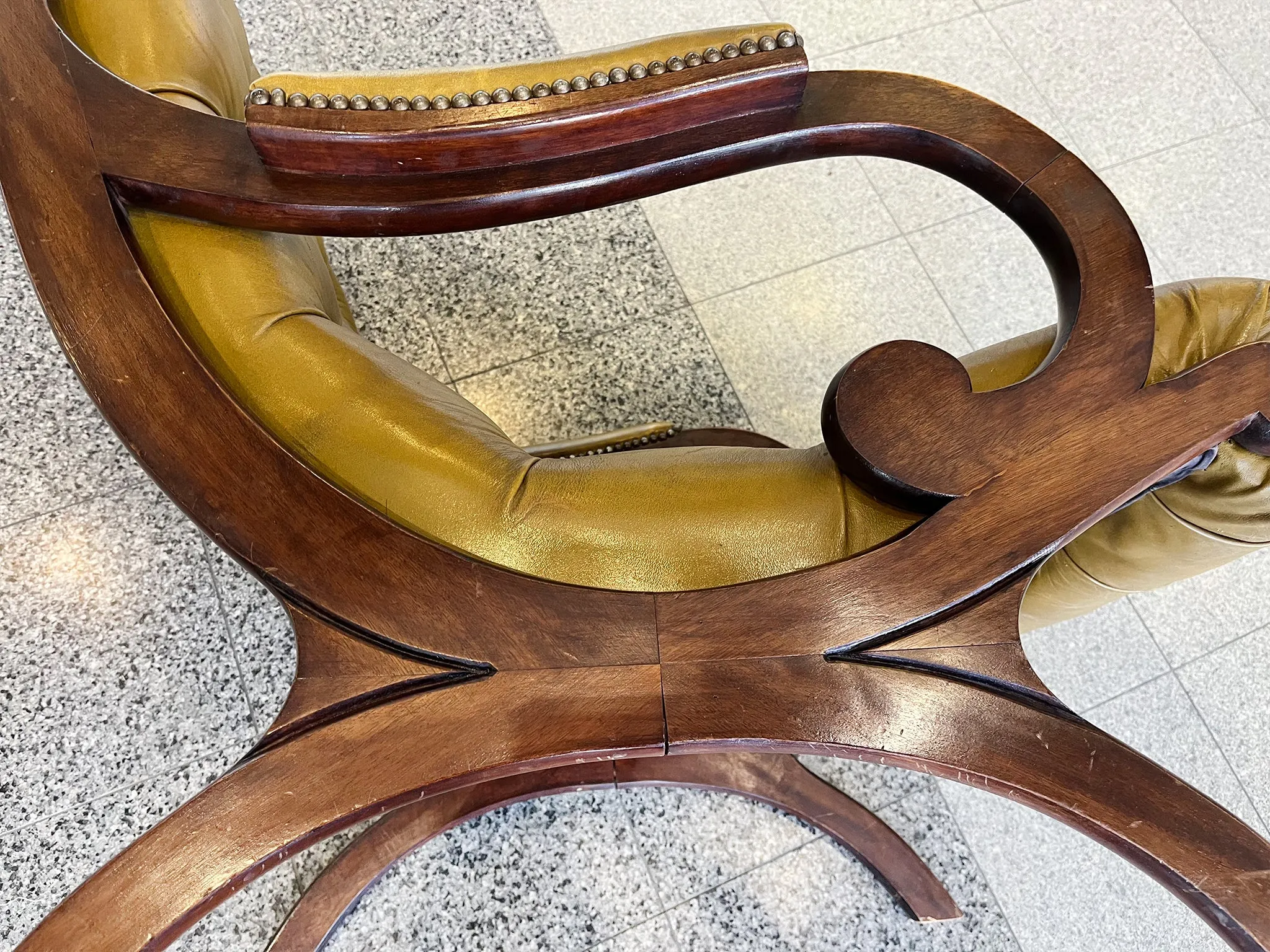 Pair of 20th Century Regency Style Leather & Mahogany Armchairs