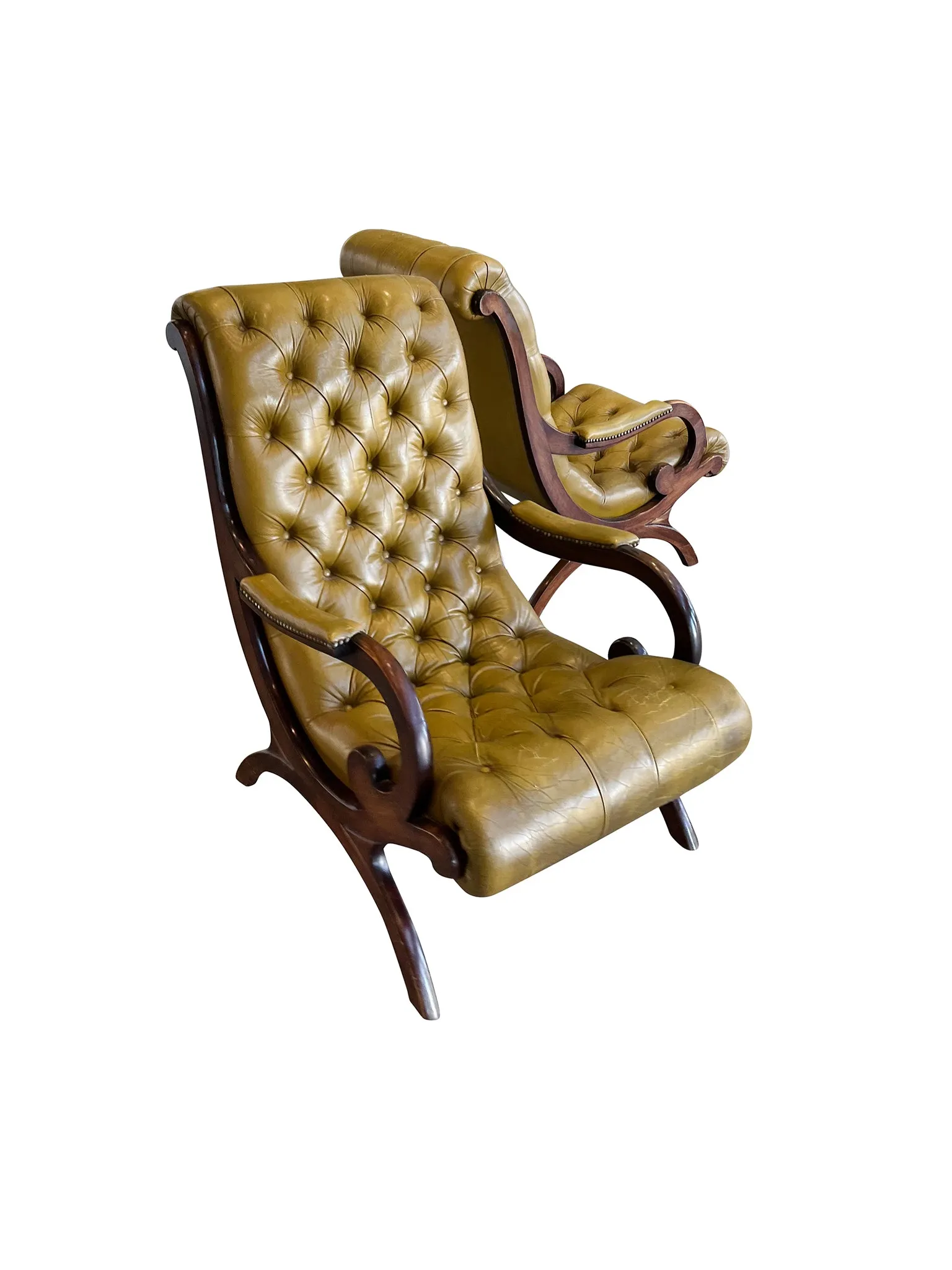Pair of 20th Century Regency Style Leather & Mahogany Armchairs
