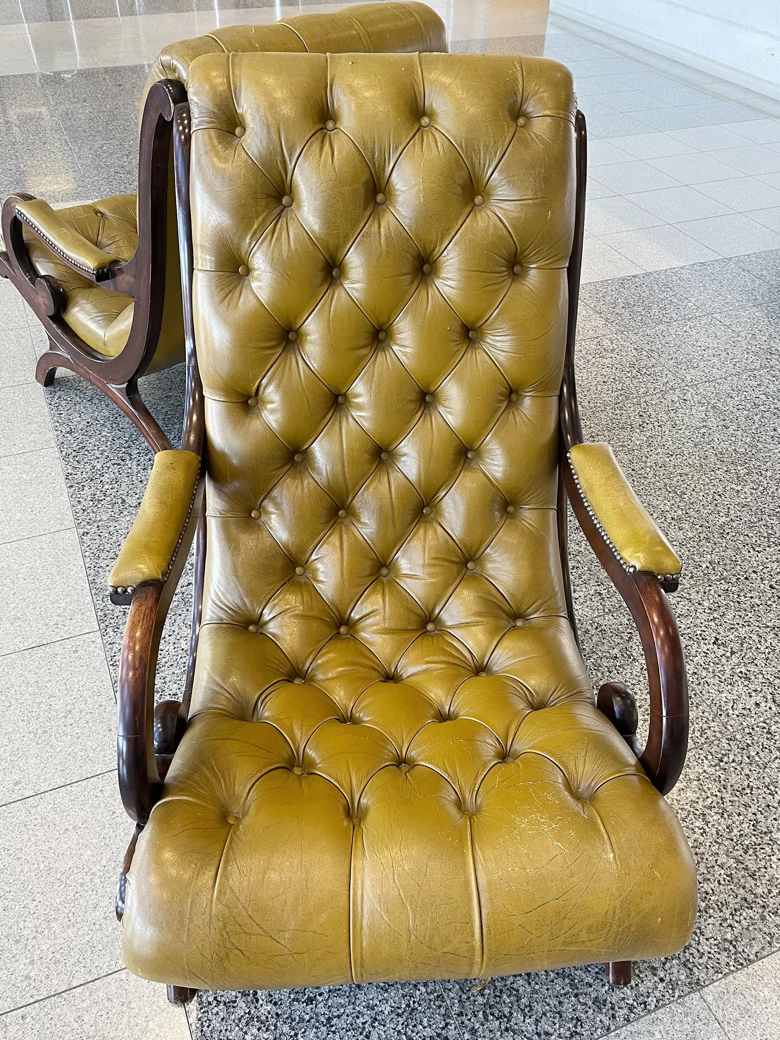 Pair of 20th Century Regency Style Leather & Mahogany Armchairs