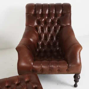 Pair of Irving Leather Chairs & Ottoman