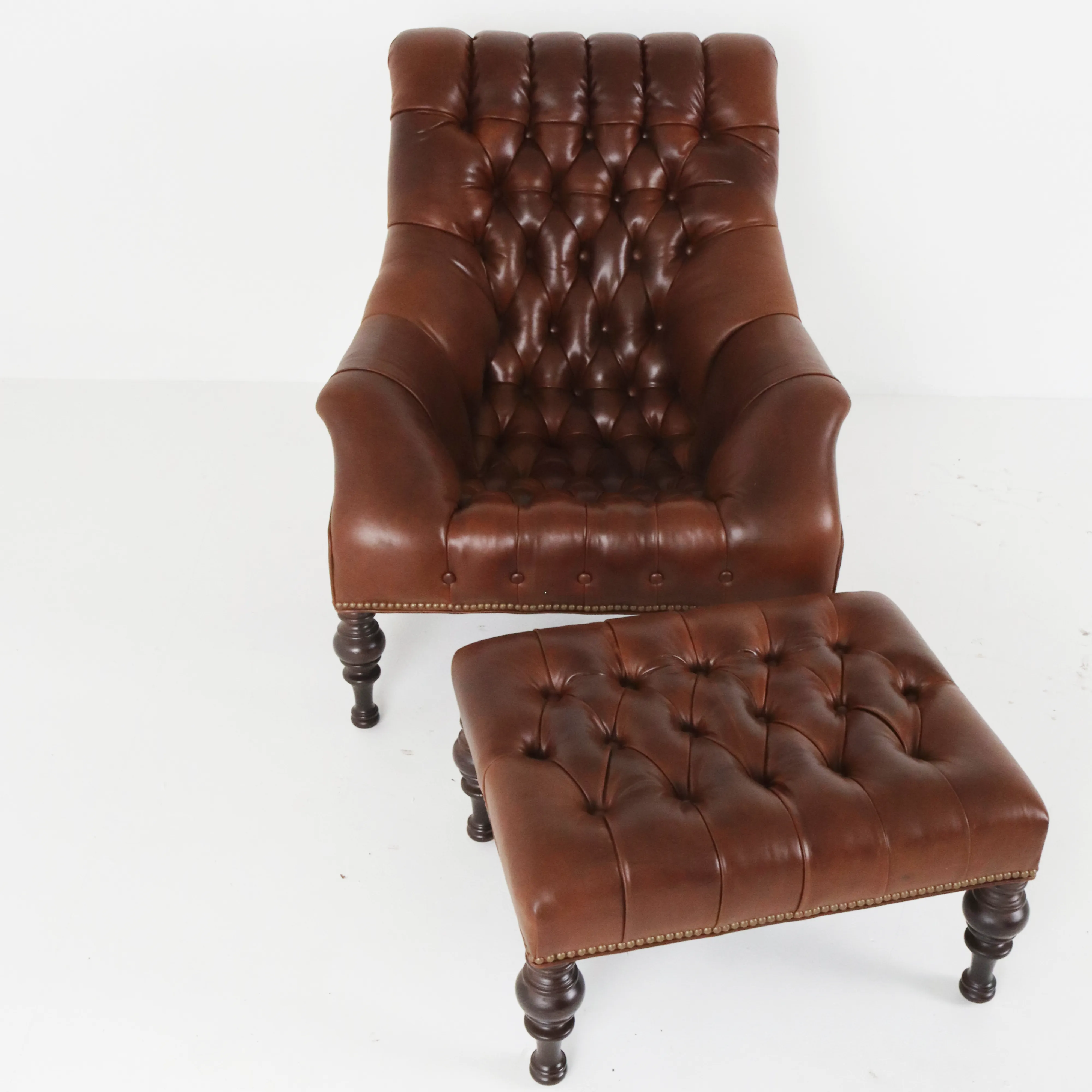 Pair of Irving Leather Chairs & Ottoman