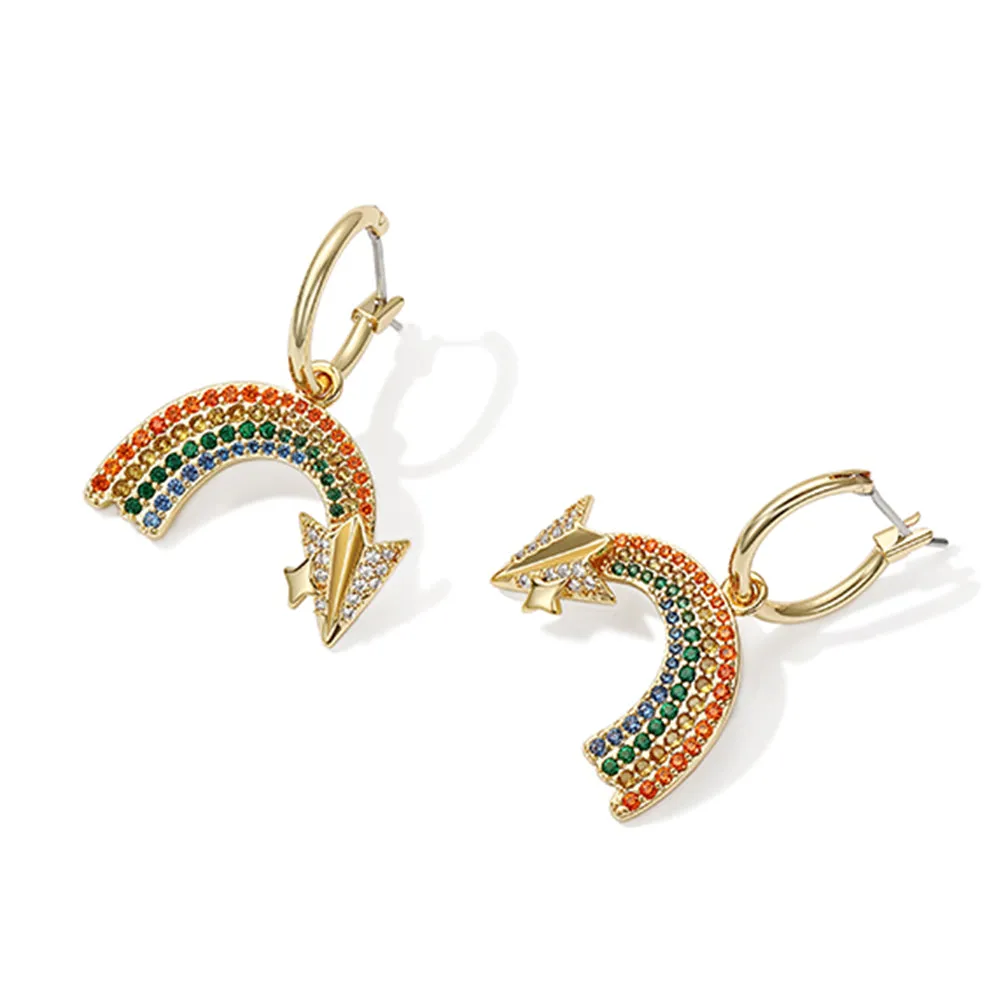 Paper Airplane with Rainbow Huggie Hoop Diamond Earrings