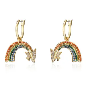 Paper Airplane with Rainbow Huggie Hoop Diamond Earrings