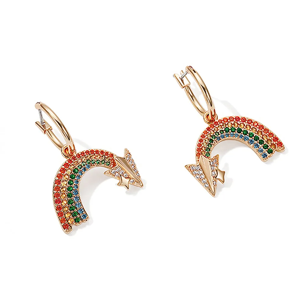 Paper Airplane with Rainbow Huggie Hoop Diamond Earrings