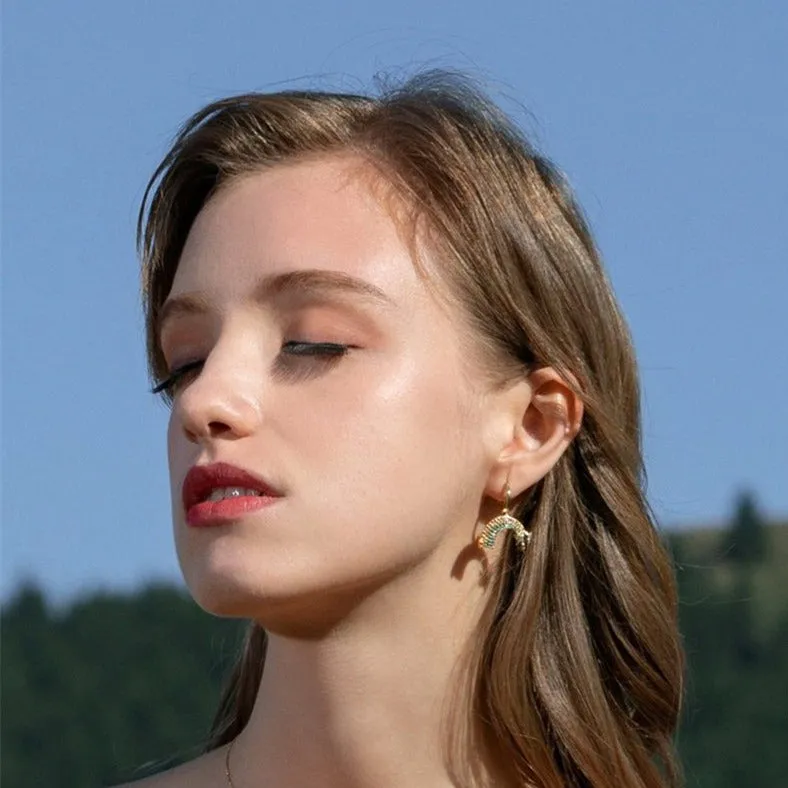 Paper Airplane with Rainbow Huggie Hoop Diamond Earrings