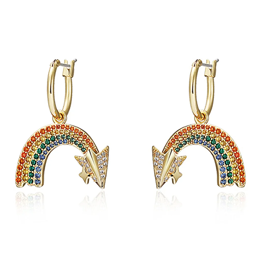 Paper Airplane with Rainbow Huggie Hoop Diamond Earrings