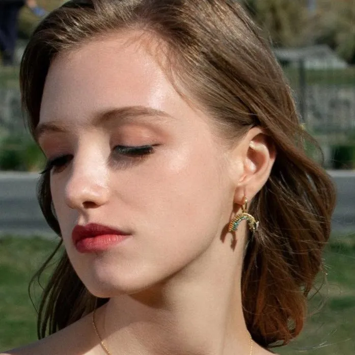 Paper Airplane with Rainbow Huggie Hoop Diamond Earrings