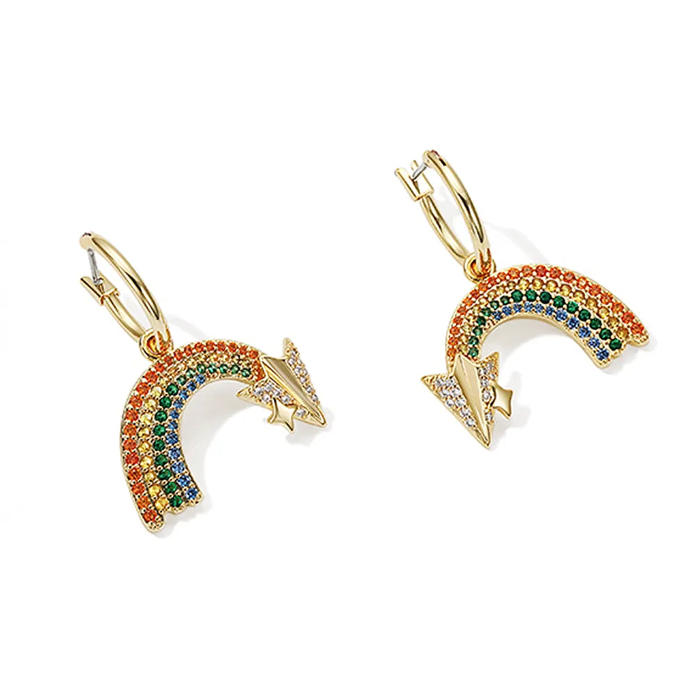Paper Airplane with Rainbow Huggie Hoop Diamond Earrings