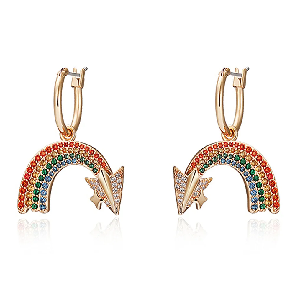 Paper Airplane with Rainbow Huggie Hoop Diamond Earrings