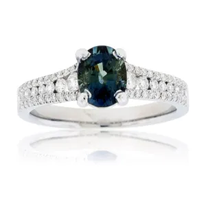 Peacock Blue-Green No Heat Sapphire & Diamond Ring