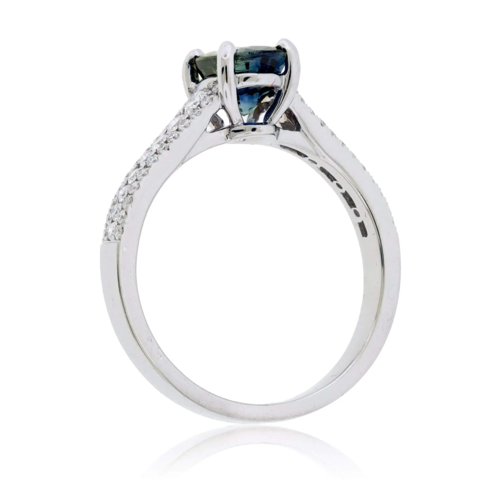 Peacock Blue-Green No Heat Sapphire & Diamond Ring