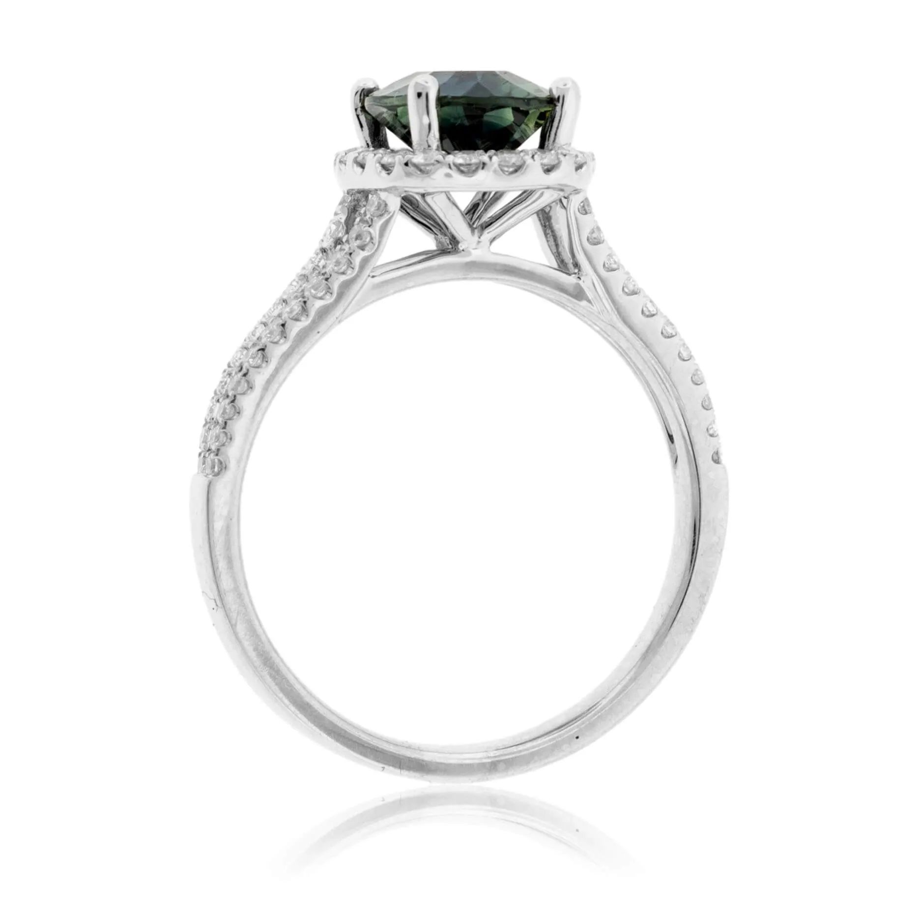 Peacock Blue-Green Sapphire & Diamond Halo Ring