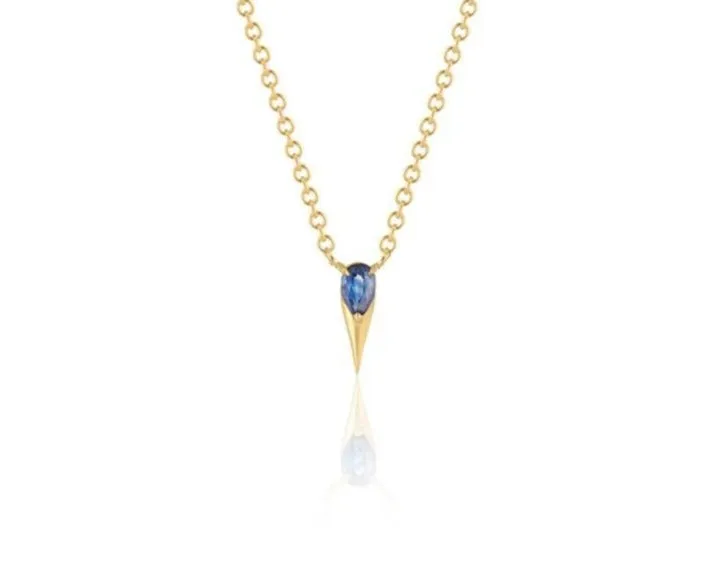 Pear-Shaped Blue Sapphire Necklace-Yellow Gold