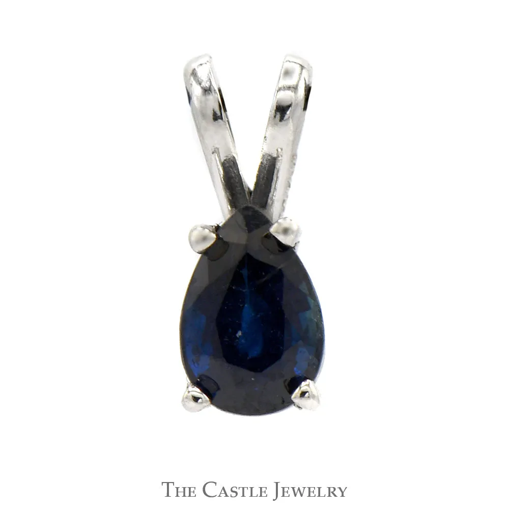 Pear Shaped Sapphire Pendant in 14k White Gold Split Bail Basket Mounting