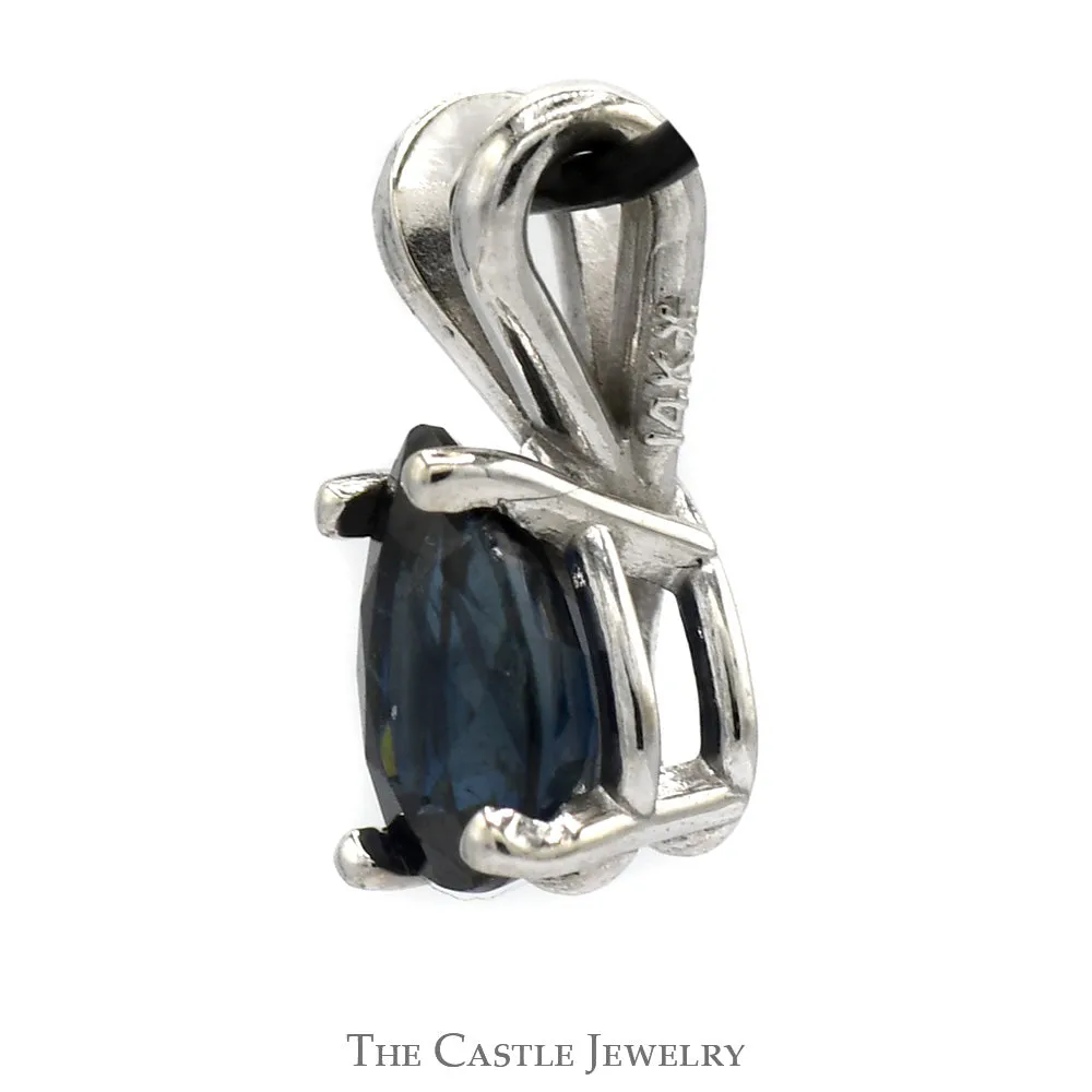 Pear Shaped Sapphire Pendant in 14k White Gold Split Bail Basket Mounting