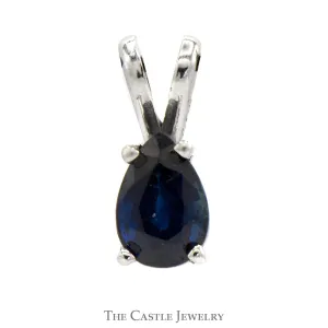 Pear Shaped Sapphire Pendant in 14k White Gold Split Bail Basket Mounting