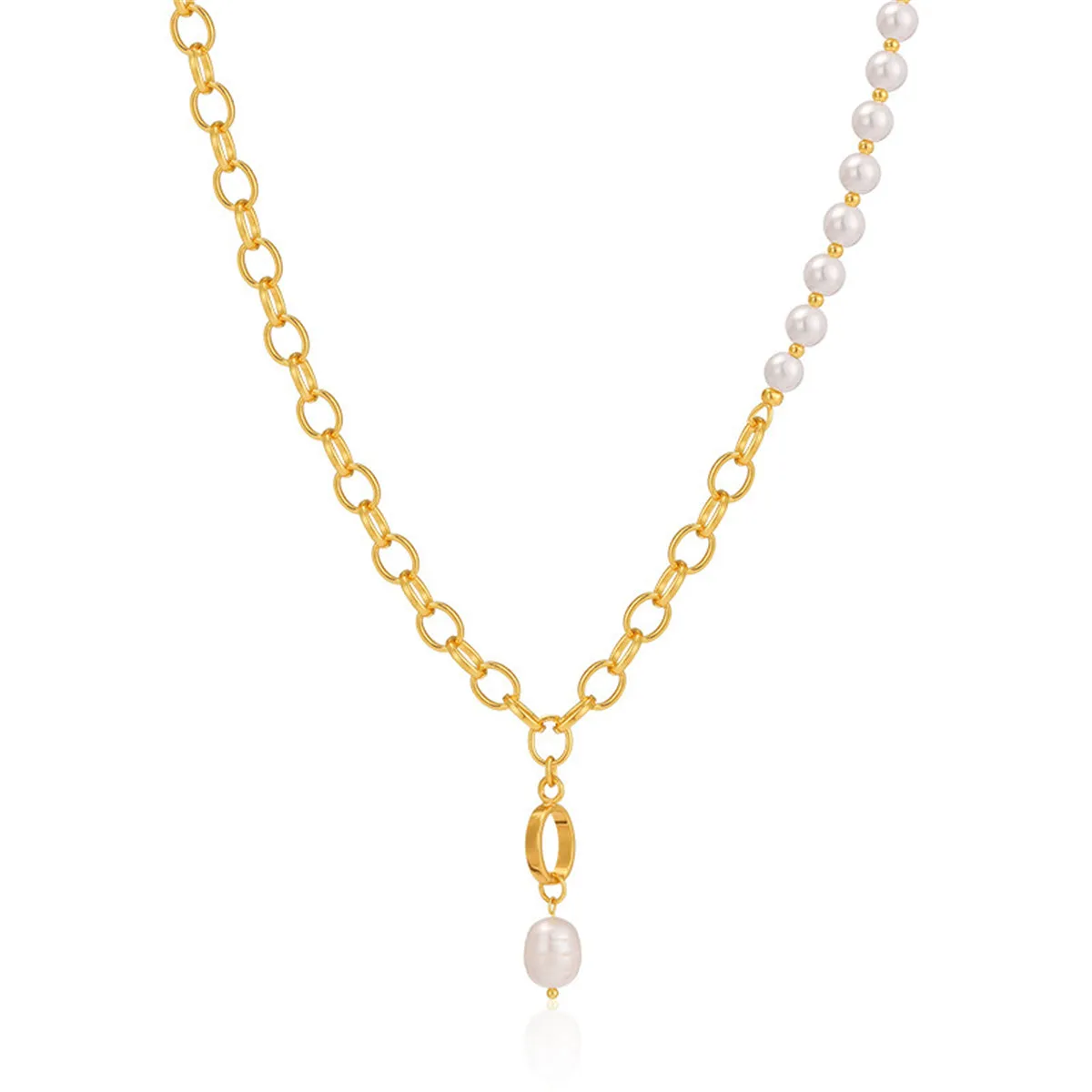 Pearl & 18K Gold-Plated Chain-Accent Pendant Necklace