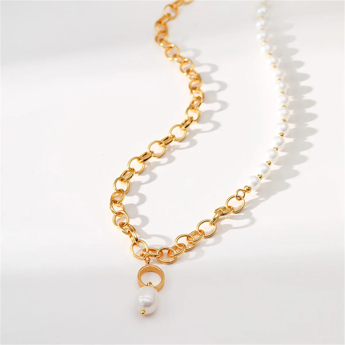 Pearl & 18K Gold-Plated Chain-Accent Pendant Necklace