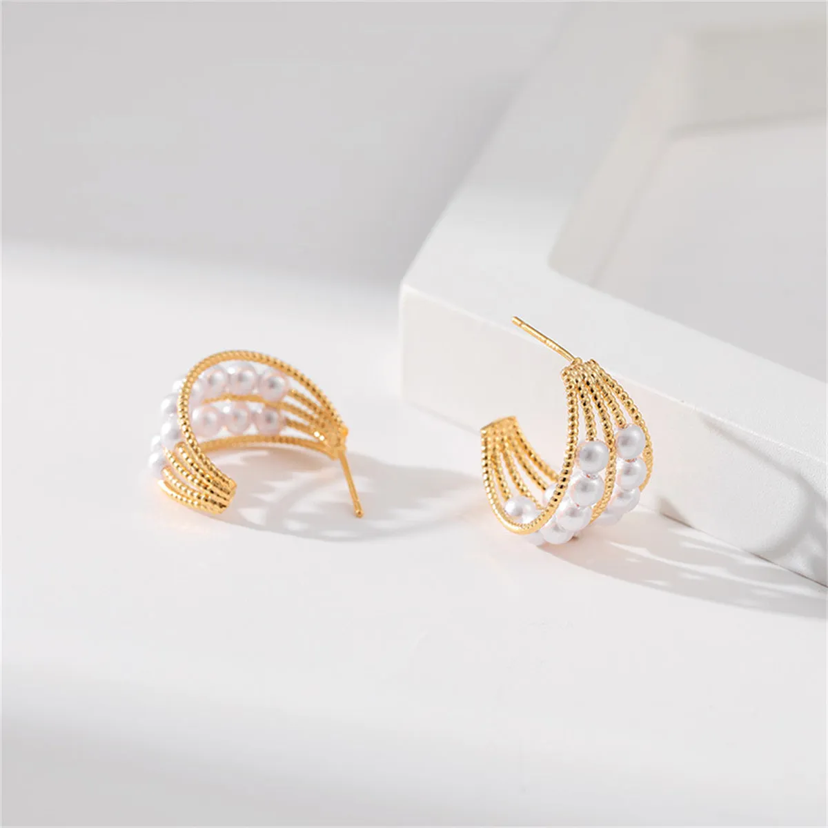 Pearl & 18K Gold-Plated Layered Huggie Earrings