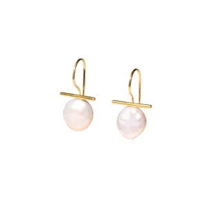 Pearl and 24k Gold Fill T Bar Dangle Earrings